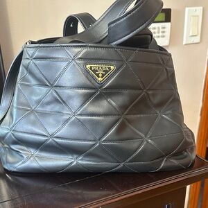 Prada Medium Leather Tote Bag with Stitching - New